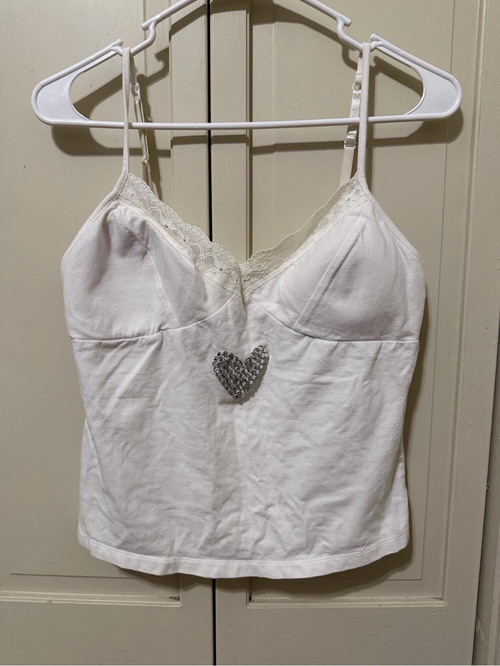 No Boundaries White Spaghetti Strap Cami with Sequin Heart